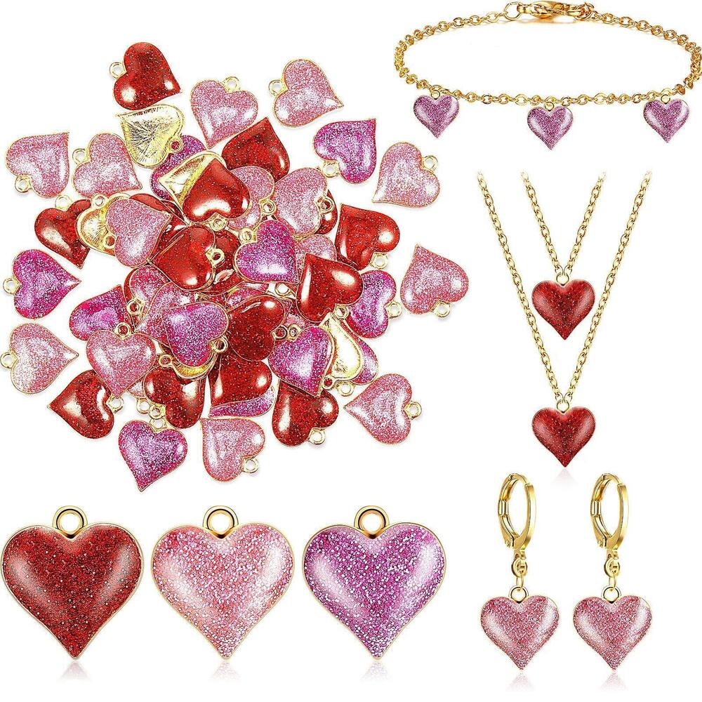 5436 60 Pieces Heart Charms for Jewelry Making Alloy Glitter Mini Heart